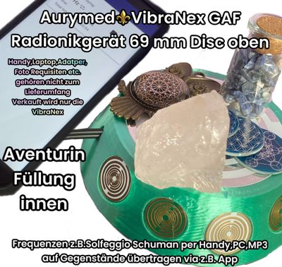 69 mm VibraNex UFO, 1 farbig, Oberflächenplatte Zinn legiert, Füllung Aventurin 69 mm VibraNex UFO, 1 farbig, Oberflächenplatte Zinn legiert, Füllung Aventurin