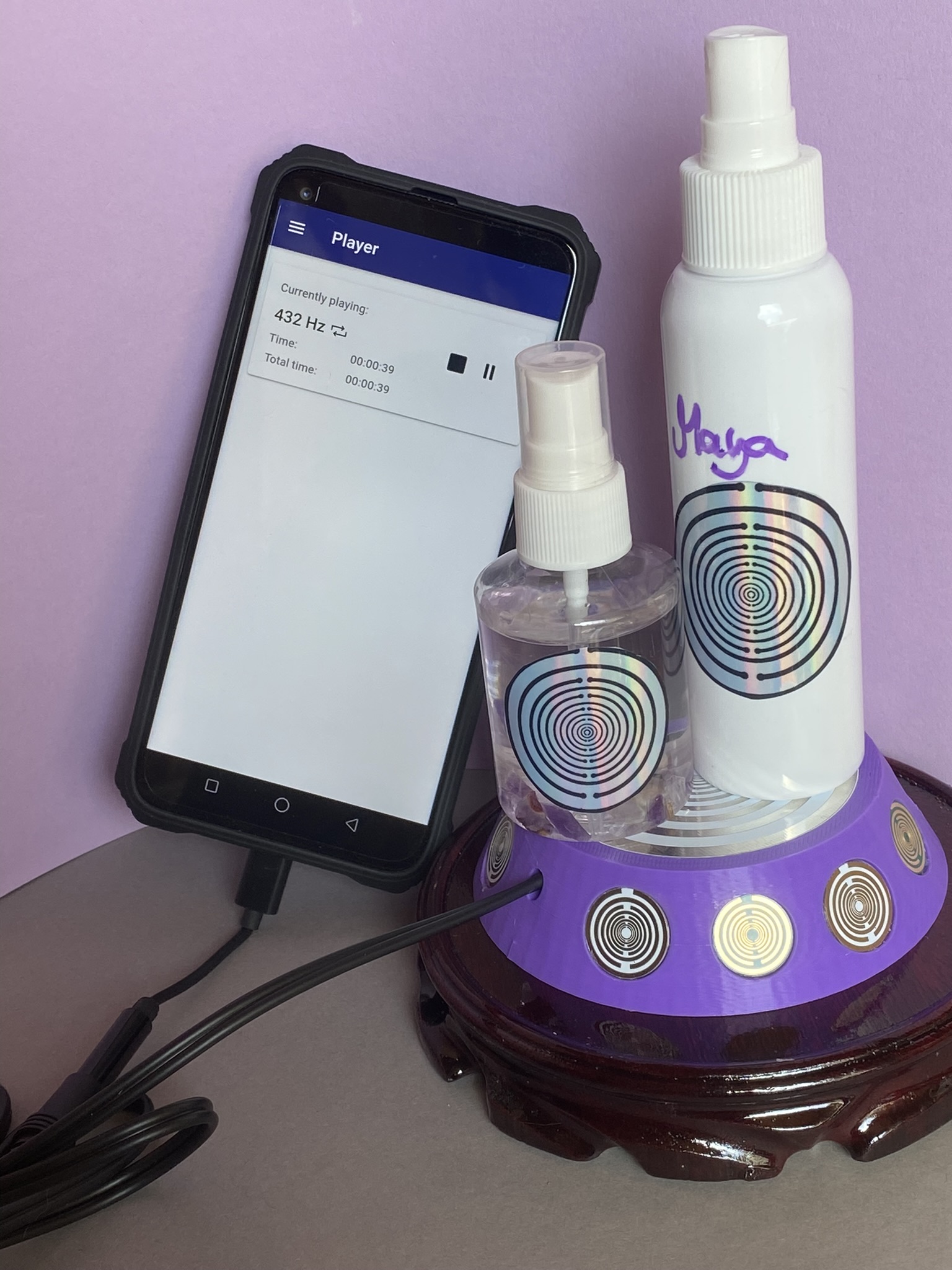 69 mm VibraNex UFO, 1 farbig, Oberflächenplatte Zinn legiert, Füllung Amethyst