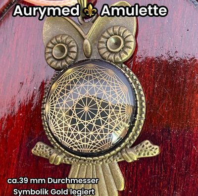 Krafttier Anhänger Eule - Dodecagram, nachtschwarzer Coin Kupfer unterlegt, Goldlegierung, bronzefarbende Fassung Krafttier Anhänger Eule - Dodecagram, nachtschwarzer Coin Kupfer unterlegt, Goldlegierung, bronzefarbende Fassung
