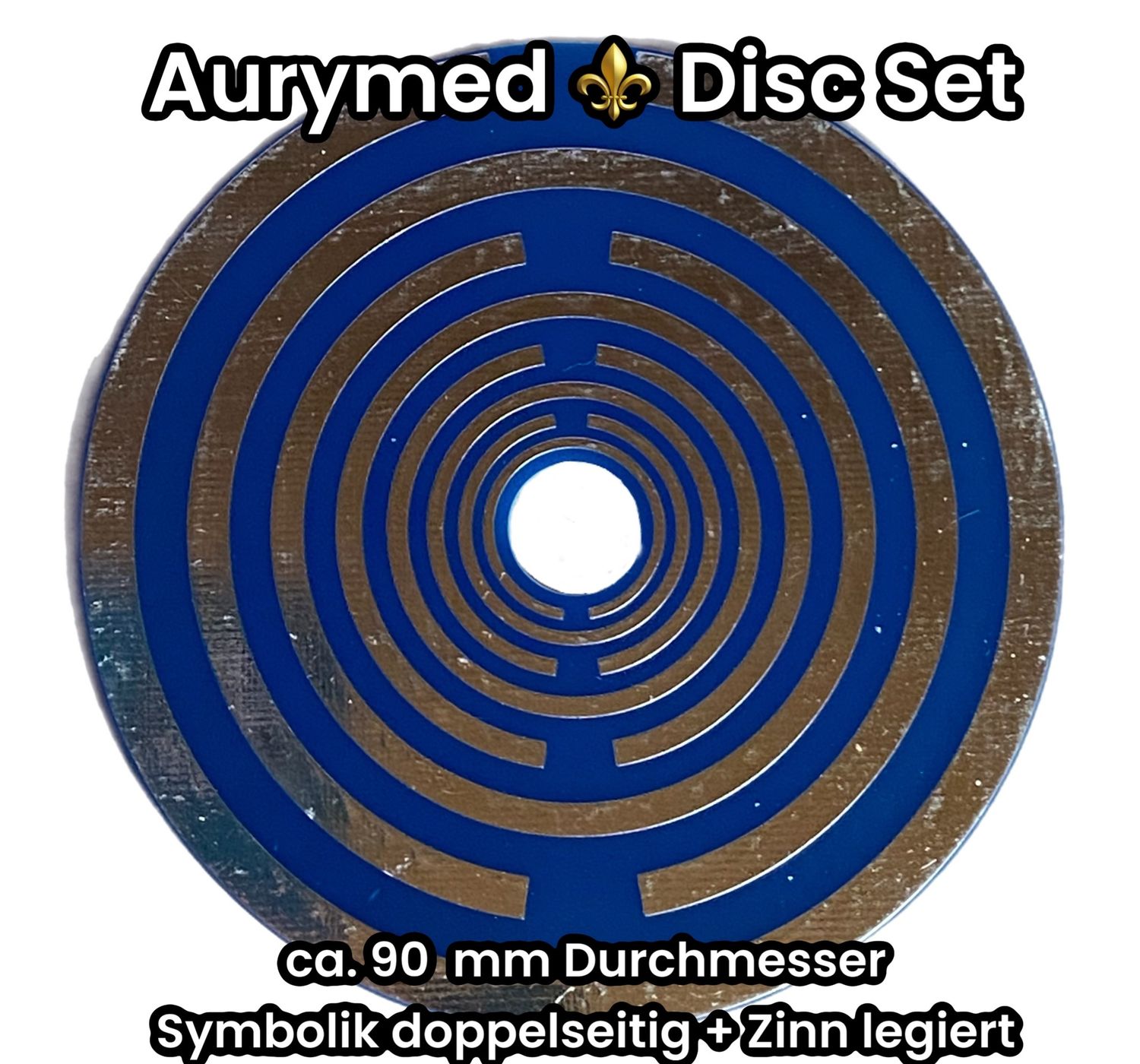 90 mm - 1 x Disc - Lakhovsky Antenne MWO Schwingkreis Oszillator Design, doppelseitig, Zinn legiert, Kupfer unterlegt, blau