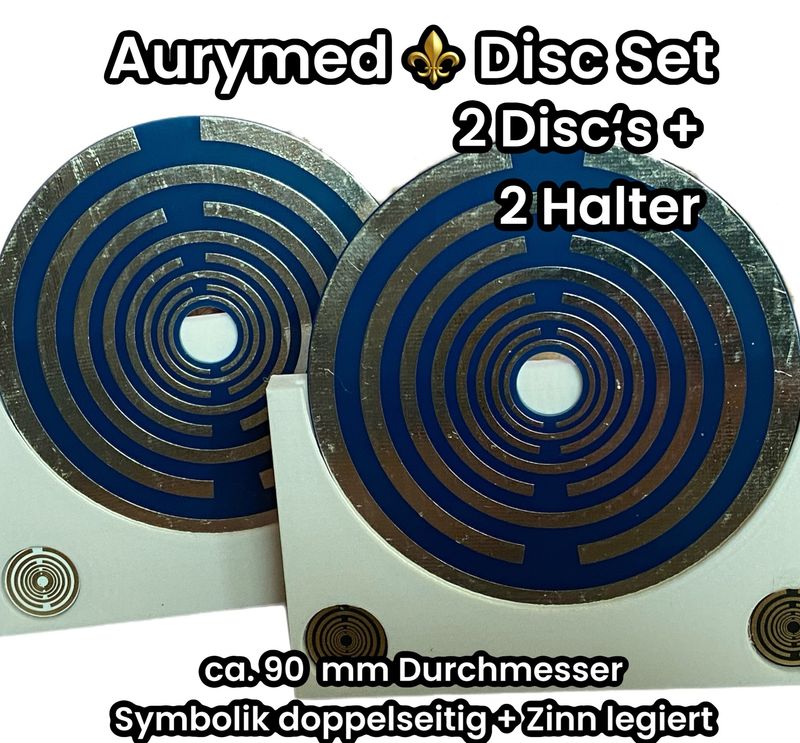 90 mm - 2 x Disc + 2x PLA Halter - Lakhovsky Antenne MWO Schwingkreis Oszillator Design, doppelseitig, Zinn legiert, Kupfer unterlegt, blau