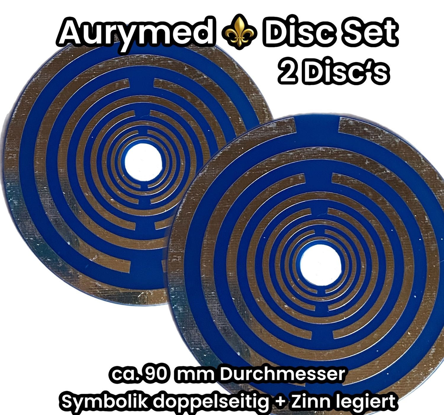 90 mm - 2 x Disc + ohne PLA Halter - Lakhovsky Antenne MWO Schwingkreis Oszillator Design, doppelseitig, Zinn legiert, Kupfer unterlegt, blau