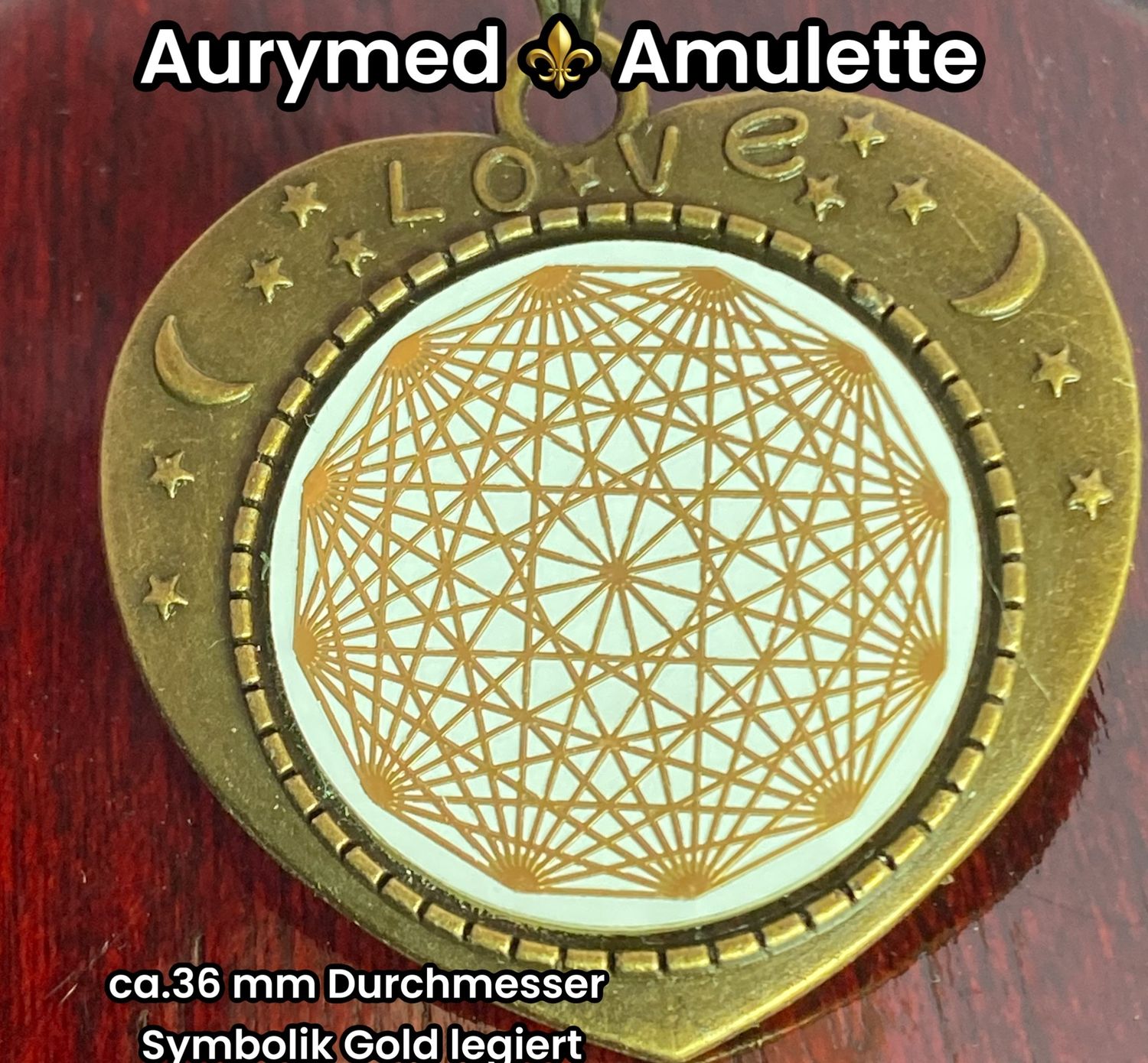 Amulette - bronzefarbend, Lakhovsyk MWO Schwingkreis Antennen Symbol (stromlos), Disc in weiß mit ca.25 mm Durchmesser, Disc Symbol gold legiert, Kupfer unterlegt