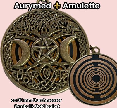 Amulette - bronzefarbend, Wicca, Lakhovsyk Symbol, Disc in schwarz, Disc Symbol Gold legiert, Kupfer unterlegt Amulette - bronzefarbend, Wicca, Lakhovsyk Symbol, Disc in schwarz, Disc Symbol Gold legiert, Kupfer unterlegt