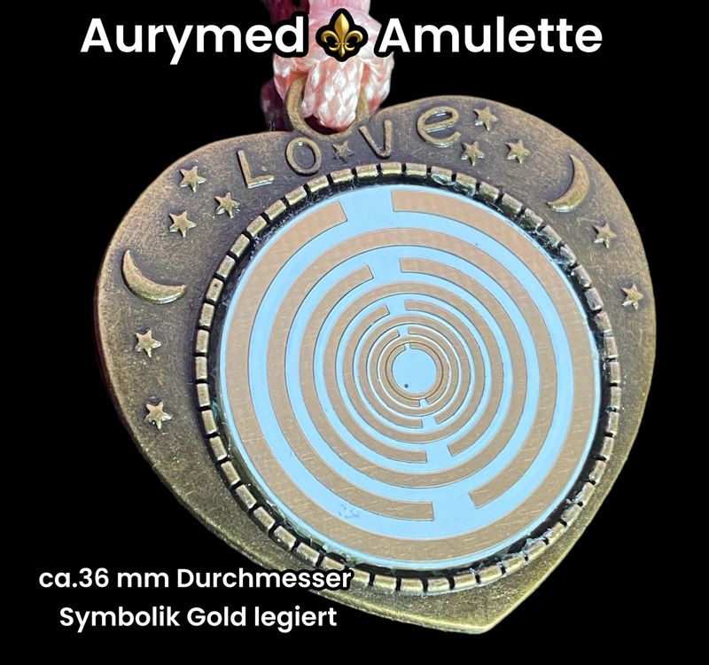 Amulette - bronzefarbend, Herz, Lakhovsyk Symbol, Disc in weiß, Disc Symbol Gold legiert, Kupfer unterlegt Amulette - bronzefarbend, Herz, Lakhovsyk Symbol, Disc in weiß, Disc Symbol Gold legiert, Kupfer unterlegt