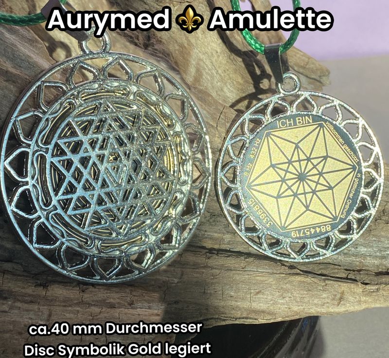 Amulette - Sri Yantra - Vector Equilibrium+ Worte Amulette - Sri Yantra - Vector Equilibrium+ Worte "Ich bin" nachtschwarzer Coin mit Gold Legierung eingearbeitet, Kupfer unterlegt