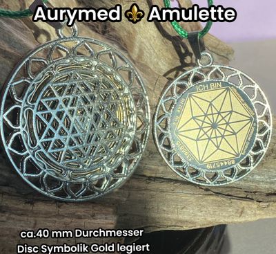 Amulette - Sri Yantra - Vector Equilibrium+ Worte Amulette - Sri Yantra - Vector Equilibrium+ Worte "Ich bin" nachtschwarzer Coin mit Gold Legierung eingearbeitet, Kupfer unterlegt