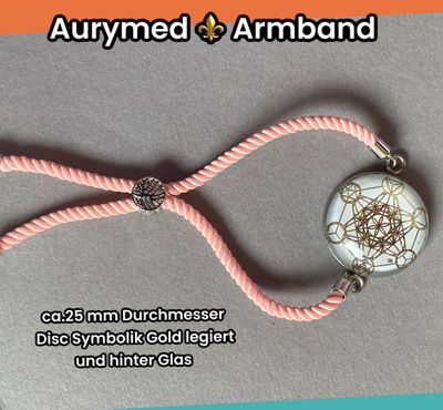 Armband-Kordel, zartrose, Metatron mit den platonischen Körpern, Disc(hinter Glas) gold legiert + Kupfer unterlegt ca. 25 mm, Verschluss durch Ziehen in der Größe leicht zu verstellen Armband-Kordel, zartrose, Metatron mit den platonischen Körpern, Disc(hinter Glas) gold legiert + Kupfer unterlegt ca. 25 mm, Verschluss durch Ziehen in der Größe leicht zu verstellen