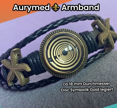 Armband-mehrsträngig, Seestern, schwarz, Symbol Lakhovsky MWO Schwingkreis Oszillator Antenne (stromlos), schwarze Disc gold legiert + Kupfer unterlegt ca. 18 mm hinter Glas, Druckknopf Verschluss