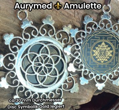 Amulette - Samen des Lebens - Sri Yantra - Triskele als nachtschwarzer 25mm Coin mit Gold Legierung eingearbeitet Amulette - Samen des Lebens - Sri Yantra - Triskele als nachtschwarzer 25mm Coin mit Gold Legierung eingearbeitet