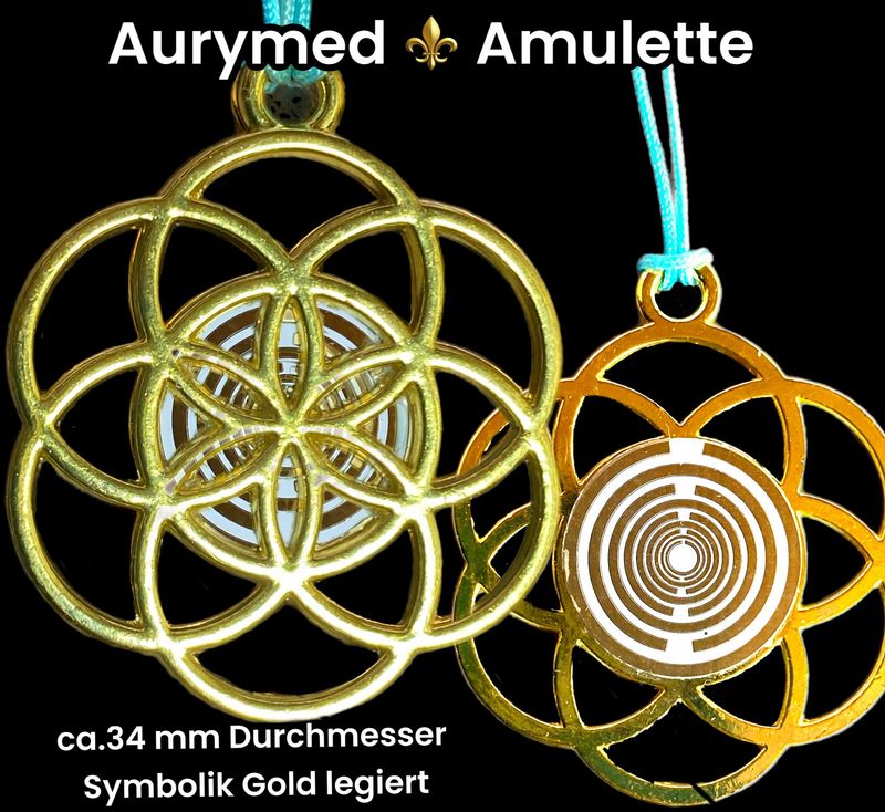 Amulette - Samen des Lebens - Lakhovsyk - Triskele als weisser Coin mit Gold Legierung eingearbeitet Amulette - Samen des Lebens - Lakhovsyk - Triskele als weisser Coin mit Gold Legierung eingearbeitet