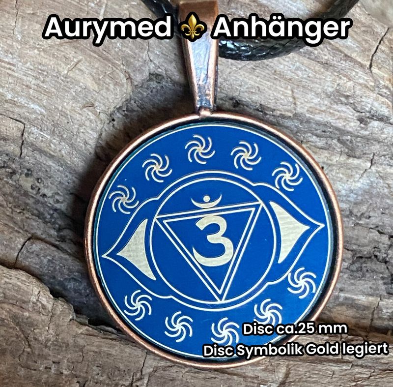 Amulette - Chakremy - kupferfarbend, 3. Auge Disc in blau mit ca.25 mm Durchmesser, Disc Gold legiert, Kupfer unterlegt Amulette - Chakremy - kupferfarbend, 3. Auge Disc in blau mit ca.25 mm Durchmesser, Disc Gold legiert, Kupfer unterlegt