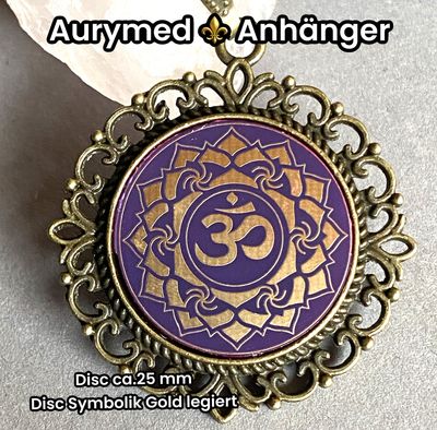 Amulette - Chakremy, bronzefarbend, Kronen Chakra, Disc in lila flieder mit ca.25 mm Durchmesser, Disc Gold legiert, Kupfer unterlegt Amulette - Chakremy, bronzefarbend, Kronen Chakra, Disc in lila flieder mit ca.25 mm Durchmesser, Disc Gold legiert, Kupfer unterlegt