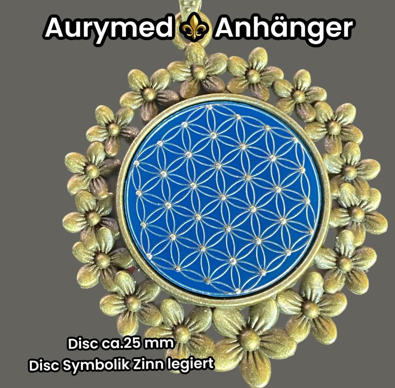 Amulette - bronzefarbend, Blume des Lebens, Disc in blau mit ca.25 mm Durchmesser, Disc Symbolik Zinn legiert, Kupfer unterlegt Amulette - bronzefarbend, Blume des Lebens, Disc in blau mit ca.25 mm Durchmesser, Disc Symbolik Zinn legiert, Kupfer unterlegt