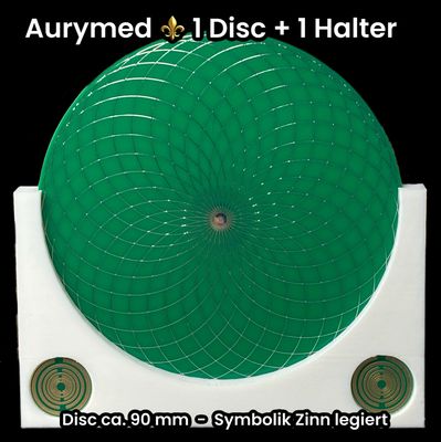 90 mm - 1 x Disc + 1x PLA Halter -Torus Design, doppelseitig, Zinn legiert, Kupfer unterlegt, grün 90 mm - 1 x Disc + 1x PLA Halter -Torus Design, doppelseitig, Zinn legiert, Kupfer unterlegt, grün