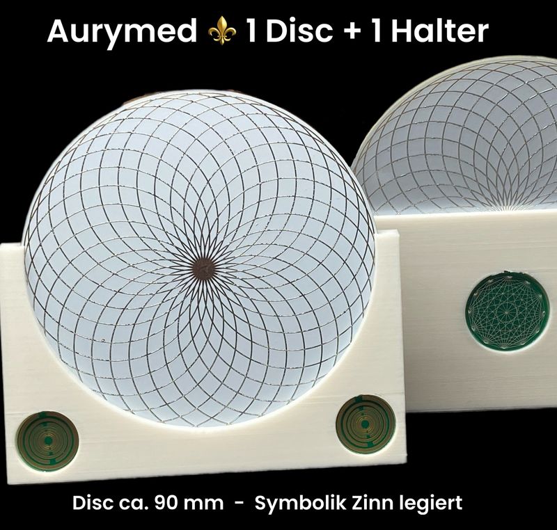 90 mm - 1 x Disc + 1x PLA Halter -Torus Design, doppelseitig, Zinn legiert, Kupfer unterlegt, weiß 90 mm - 1 x Disc + 1x PLA Halter -Torus Design, doppelseitig, Zinn legiert, Kupfer unterlegt, weiß