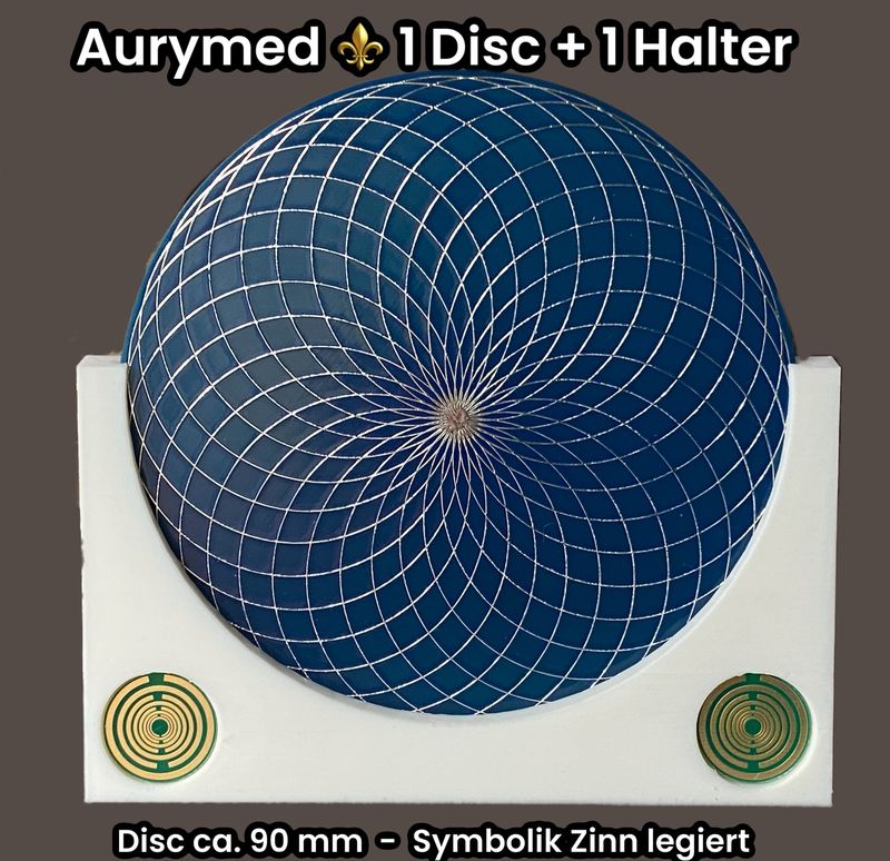 90 mm - 1 x Disc + 1x PLA Halter -Torus Design, doppelseitig, Zinn legiert, Kupfer unterlegt, blau 90 mm - 1 x Disc + 1x PLA Halter -Torus Design, doppelseitig, Zinn legiert, Kupfer unterlegt, blau