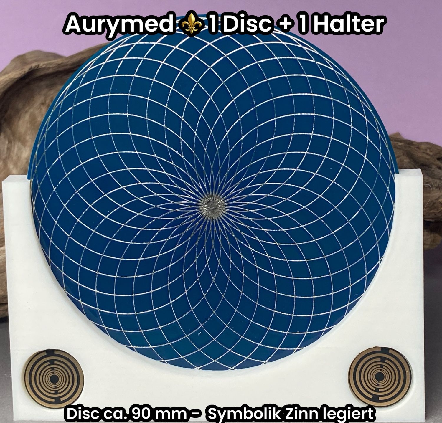 90 mm - 1 x Disc + 1x PLA Halter -Torus Design, doppelseitig, Zinn legiert, Kupfer unterlegt, blau