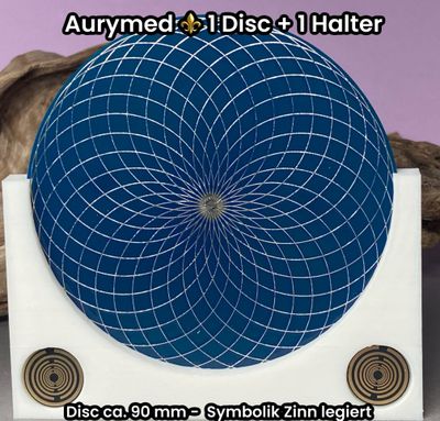 90 mm - 1 x Disc + 1x PLA Halter -Torus Design, doppelseitig, Zinn legiert, Kupfer unterlegt, blau 90 mm - 1 x Disc + 1x PLA Halter -Torus Design, doppelseitig, Zinn legiert, Kupfer unterlegt, blau