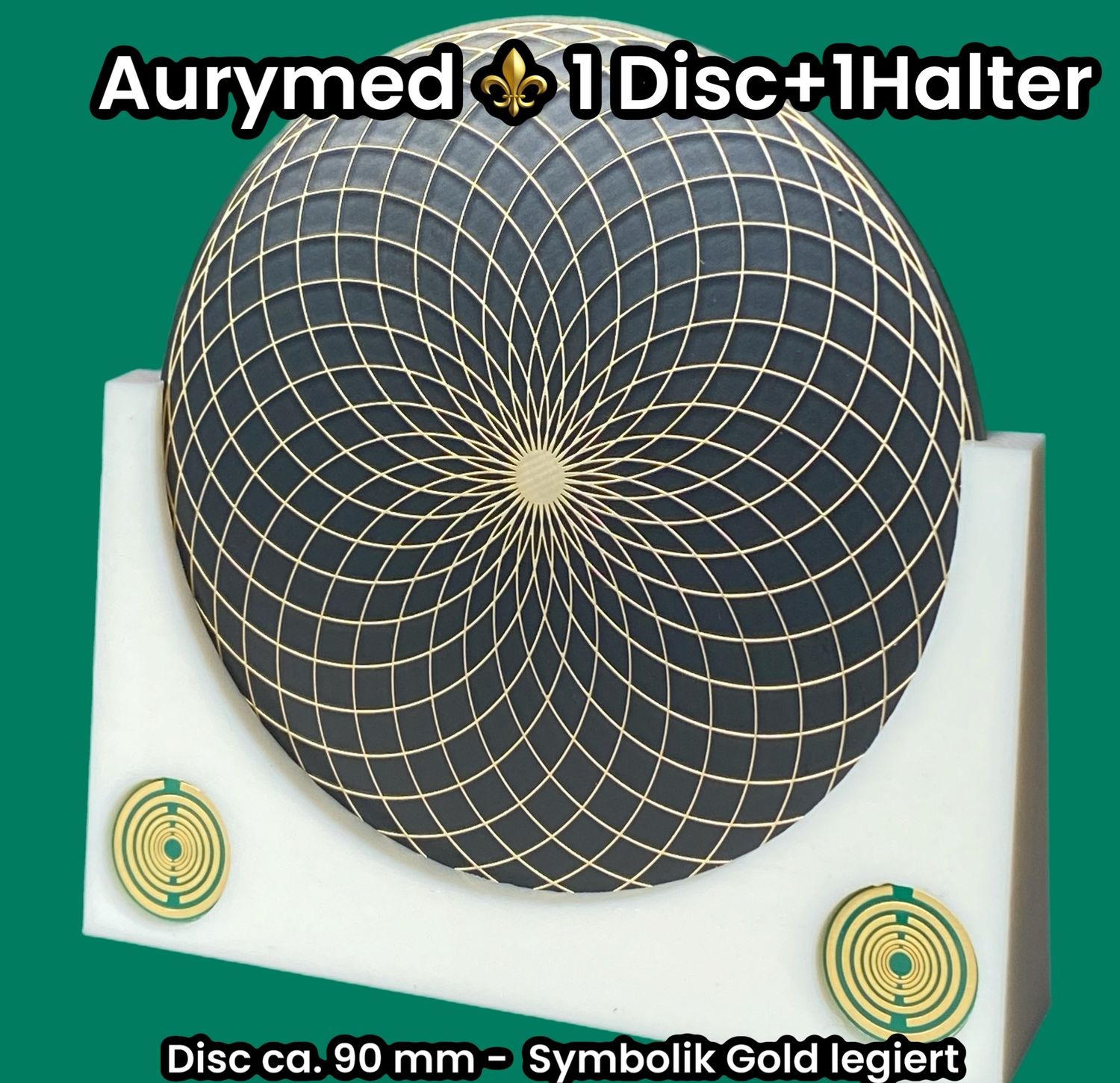 90 mm - 1 x Disc + 1x PLA Halter -Torus Design, doppelseitig, Goldlegiert, Kupfer unterlegt, schwarz