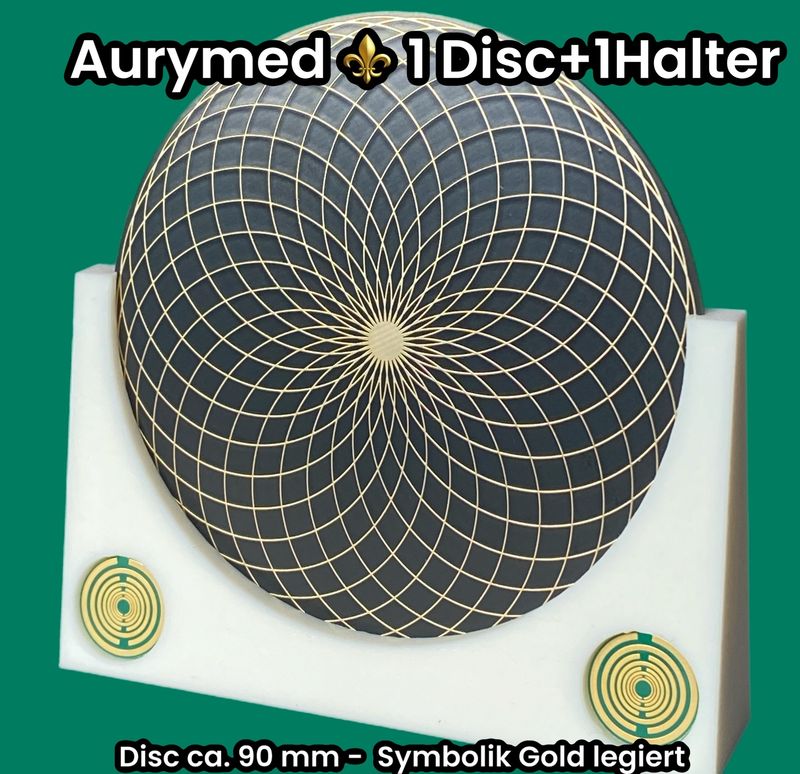 90 mm - 1 x Disc + 1x PLA Halter -Torus Design, doppelseitig, Goldlegiert, Kupfer unterlegt, schwarz 90 mm - 1 x Disc + 1x PLA Halter -Torus Design, doppelseitig, Goldlegiert, Kupfer unterlegt, schwarz