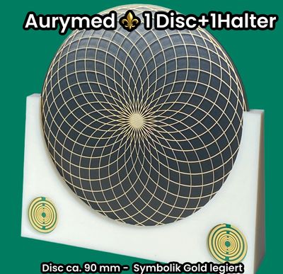 90 mm - 1 x Disc + 1x PLA Halter -Torus Design, doppelseitig, Goldlegiert, Kupfer unterlegt, schwarz 90 mm - 1 x Disc + 1x PLA Halter -Torus Design, doppelseitig, Goldlegiert, Kupfer unterlegt, schwarz