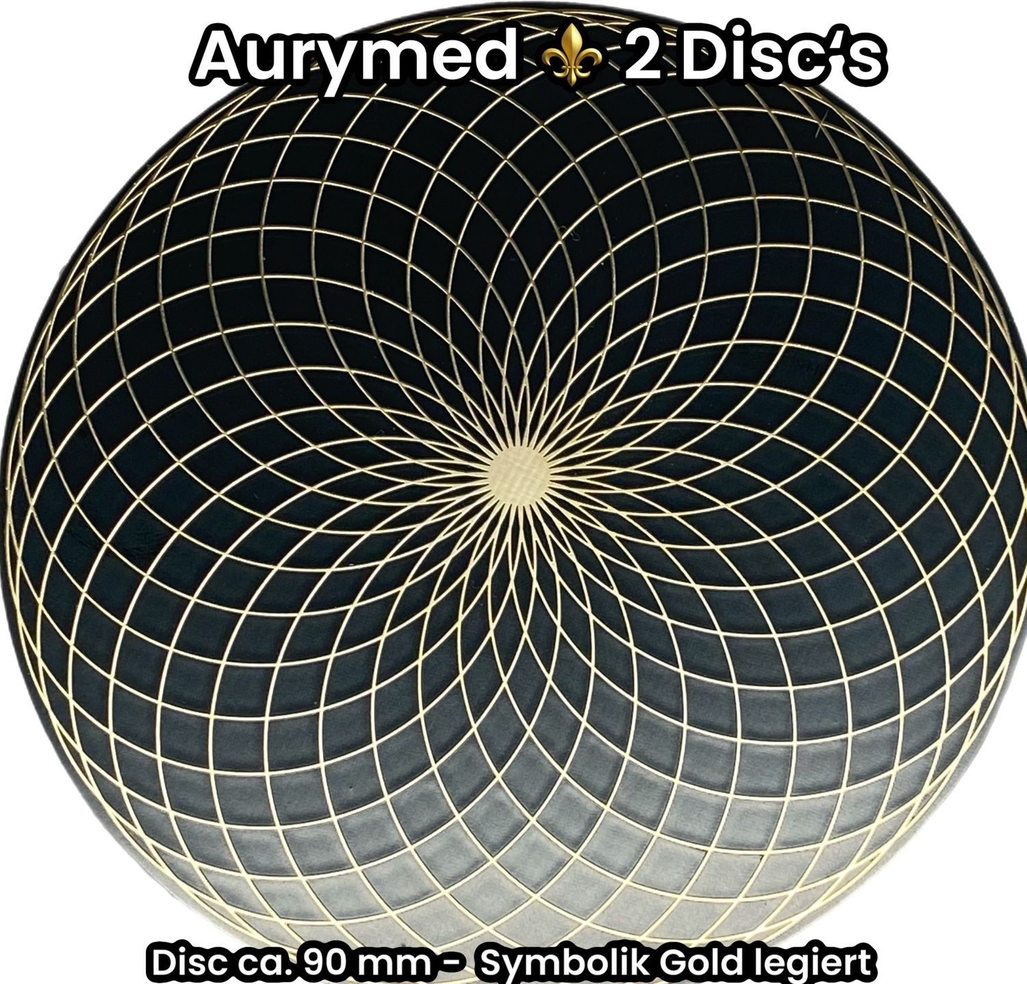 90 mm Disc - 2 Stück - Torus Feldwirbler, schwarz mit Gold Legierung, doppelseitig, Kupfer unterlegt