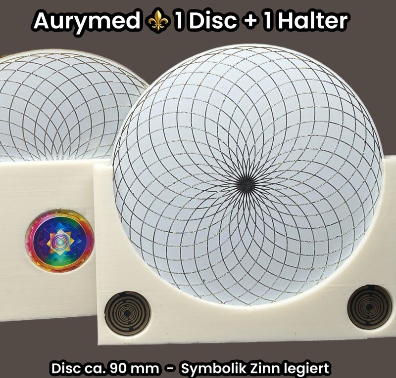 90 mm - 1 x Disc + 1x PLA Halter -Torus Design, doppelseitig, Zinn legiert, Kupfer unterlegt, weiß 90 mm - 1 x Disc + 1x PLA Halter -Torus Design, doppelseitig, Zinn legiert, Kupfer unterlegt, weiß
