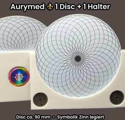 90 mm - 1 x Disc + 1x PLA Halter -Torus Design, doppelseitig, Zinn legiert, Kupfer unterlegt, weiß 90 mm - 1 x Disc + 1x PLA Halter -Torus Design, doppelseitig, Zinn legiert, Kupfer unterlegt, weiß