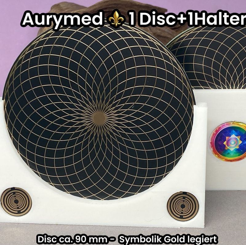 90 mm - 1 x Disc + 1x PLA Halter -Torus Design, doppelseitig, Goldlegiert, Kupfer unterlegt, schwarz 90 mm - 1 x Disc + 1x PLA Halter -Torus Design, doppelseitig, Goldlegiert, Kupfer unterlegt, schwarz