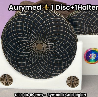 90 mm - 1 x Disc + 1x PLA Halter -Torus Design, doppelseitig, Goldlegiert, Kupfer unterlegt, schwarz 90 mm - 1 x Disc + 1x PLA Halter -Torus Design, doppelseitig, Goldlegiert, Kupfer unterlegt, schwarz
