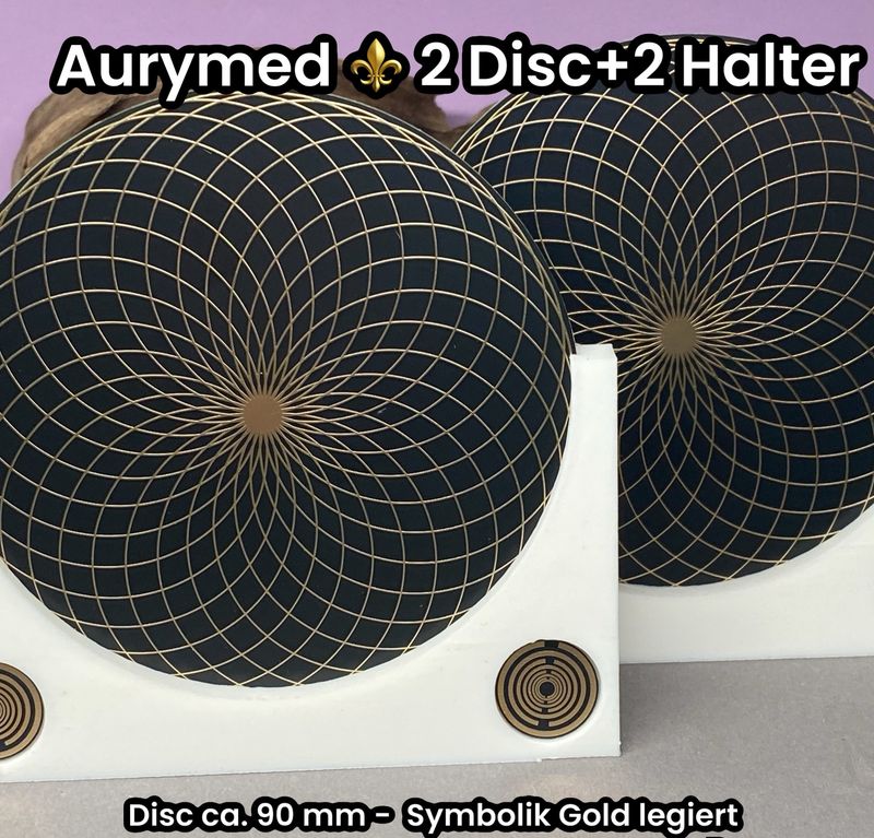 90 mm - 2 x Disc + 2x PLA Halter -Torus Design, doppelseitig, Goldlegiert, Kupfer unterlegt, schwarz