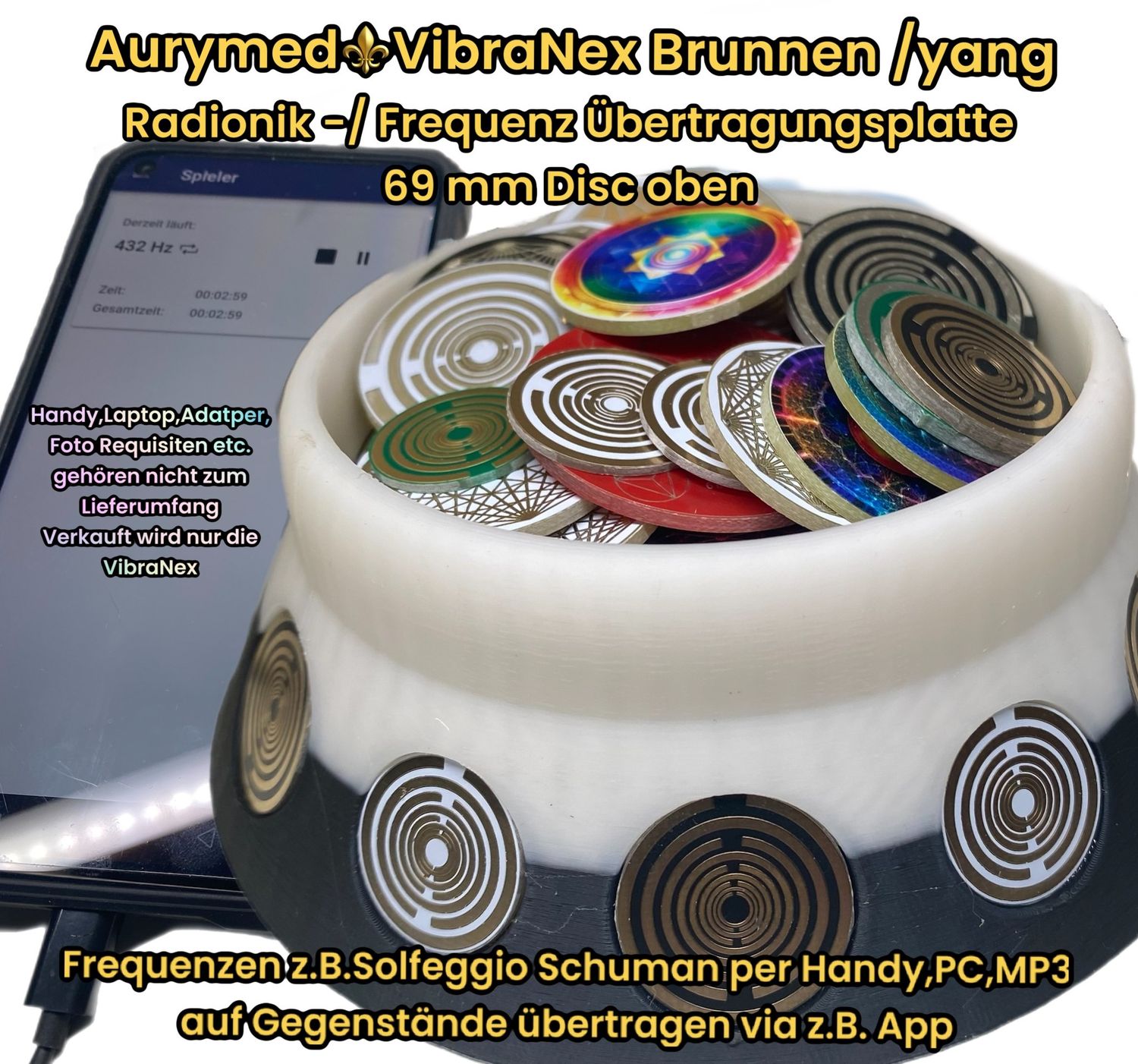 69 mm VibraNex Brunnen, 2 farbig, Oberflächenplatte Gold legiert