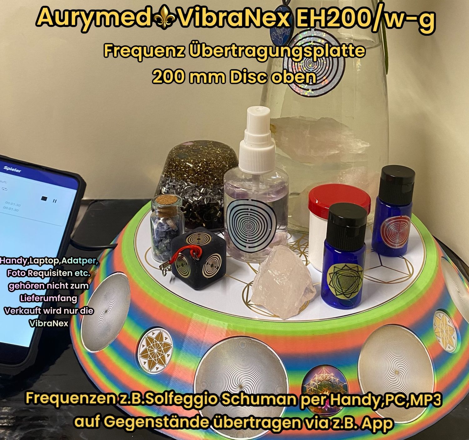 200 mm VibraNex UFO - Einhorn matt, Oberflächenplatte Gold legiert