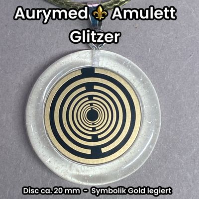 Anhänger - Resin mit Glitzer, Disc im Lakhovsky Antennen Design ca.18 mm Durchmesser, Disc Symbolik Gold legiert, Kupfer unterlegt, weiß Anhänger - Resin mit Glitzer, Disc im Lakhovsky Antennen Design ca.18 mm Durchmesser, Disc Symbolik Gold legiert, Kupfer unterlegt, weiß