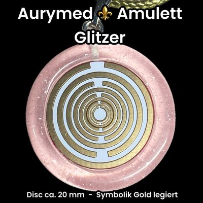 Anhänger - Resin mit Glitzer, Disc im Lakhovsky Antennen Design ca.18 mm Durchmesser, Disc Symbolik Gold legiert, Kupfer unterlegt, zart rose Anhänger - Resin mit Glitzer, Disc im Lakhovsky Antennen Design ca.18 mm Durchmesser, Disc Symbolik Gold legiert, Kupfer unterlegt, zart rose