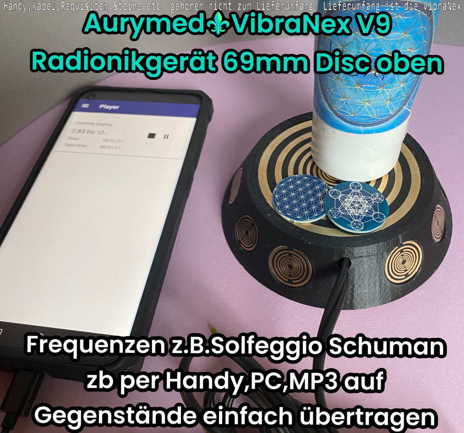 69 mm VibraNex UFO - schwarz, Oberflächenplatte gold legiert
