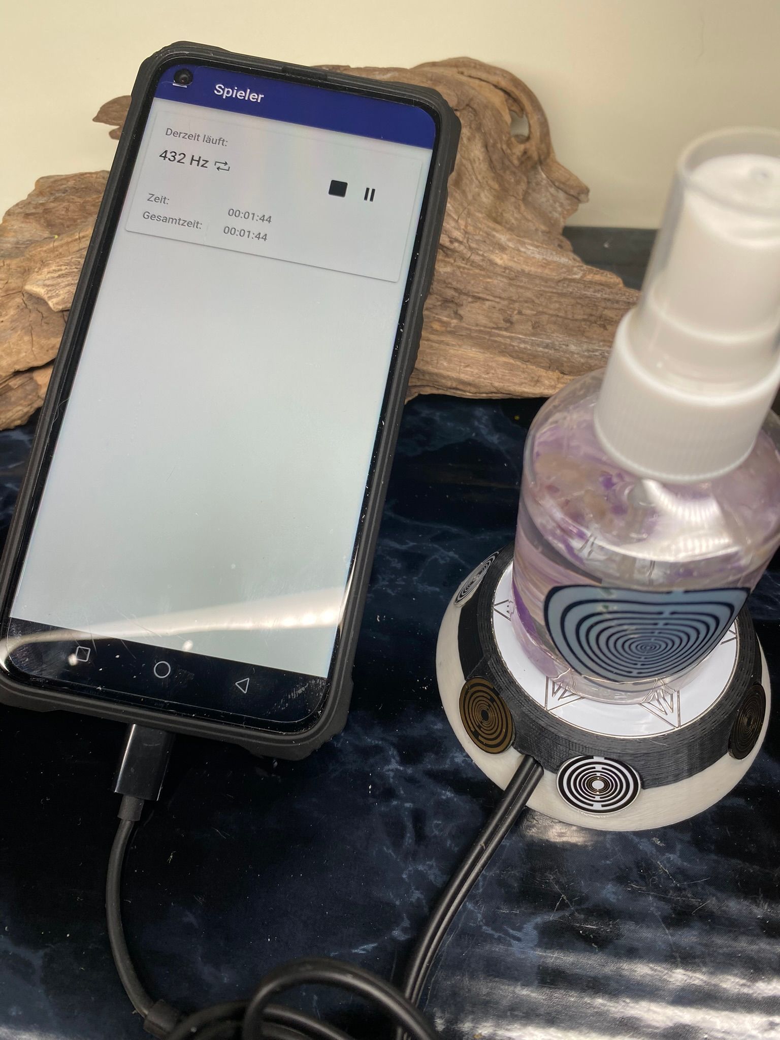 50 mm VibraNex UFO - 2 farbig, Oberflächenplatte Zinn legiert, Füllung Obsidian