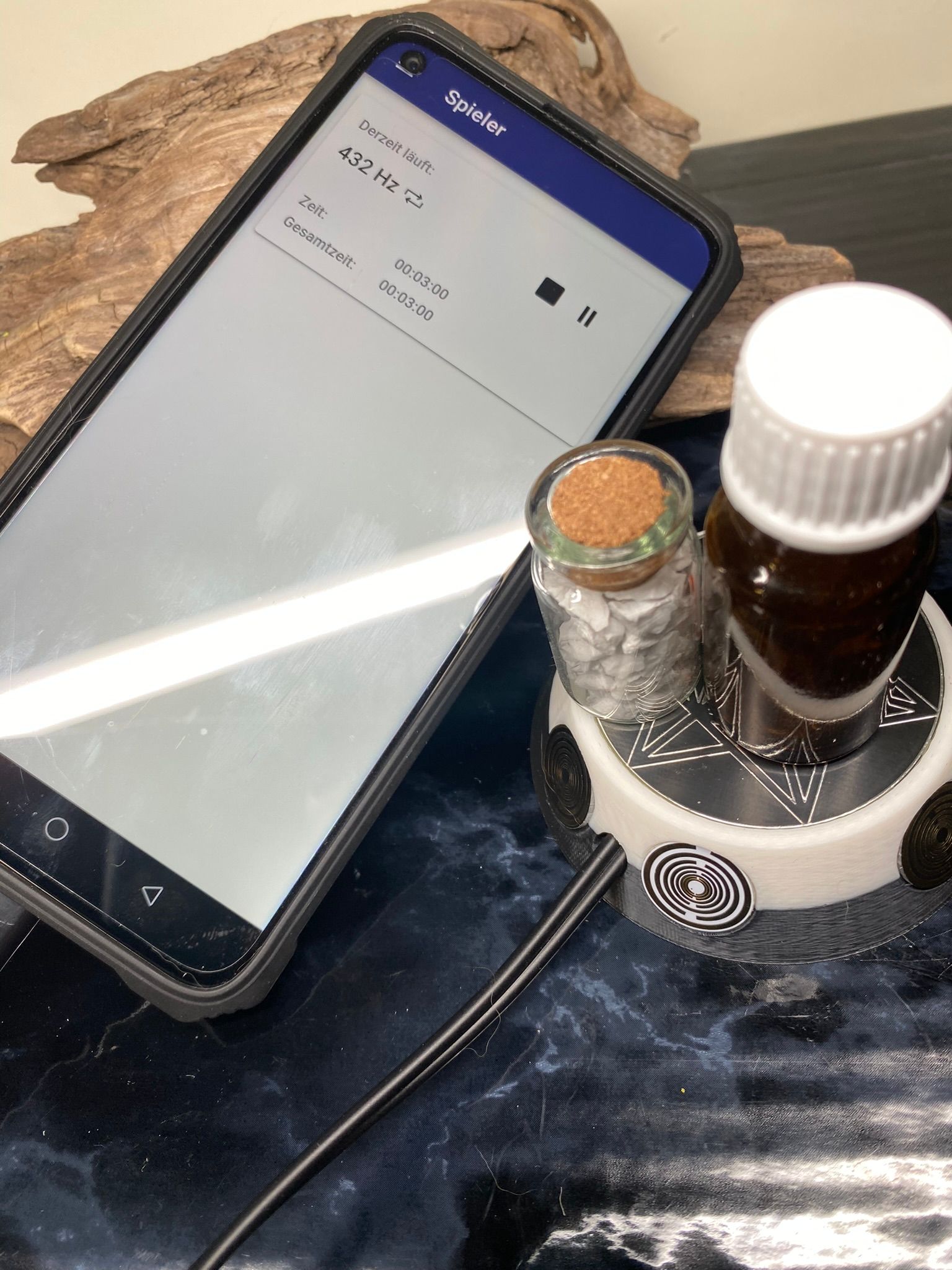 50 mm VibraNex UFO - 2 farbig, Oberflächenplatte Zinn legiert, Füllung Obsidian