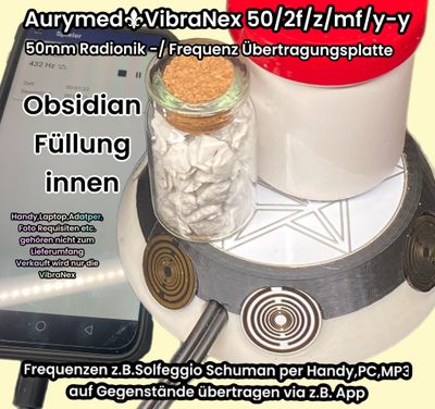 50 mm VibraNex Ying-Yang mit Seitenscheiben, 2 farbig PLA Gehäuse , Oberflächensymbolik Zinn legiert, Obisidian Füllung innen