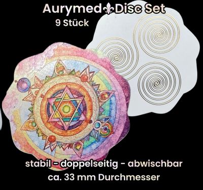 33 mm Disc 9-er Set - Triskele trifft den galaktischen Jahreszeitkreis, doppelseitig, 1 Seite Gold legiert, Kupfer unterlegt