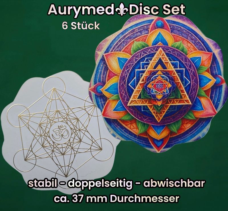 37 mm Disc 6-er Set - Metatron trifft den galaktischen Lotus, doppelseitig, 1 Seite Gold legiert, Kupfer unterlegt