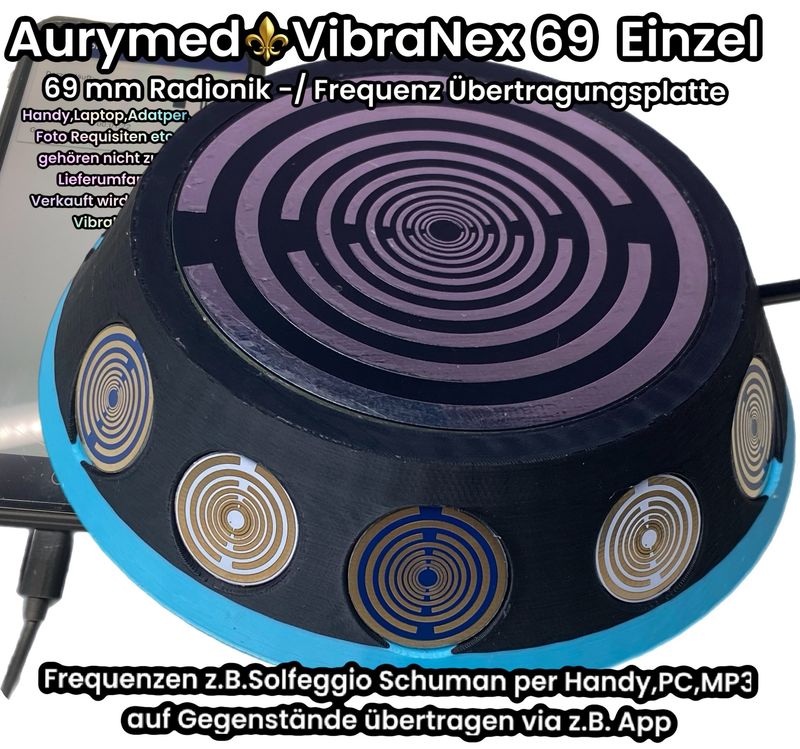 VibraNex 69 mm EINZELSTÜCK 2farbig  PLA Gehäuse, MWO Lakhovsky Antennen Discsymbolik ZINN legiert, Kupfer unterlegt, Frequenzen aus App`s etc per Audio übertragen