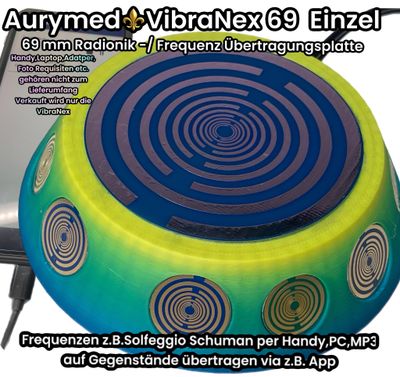 VibraNex 69 mm EINZELSTÜCK Einhorn matt PLA Gehäuse, MWO Lakhovsky Antennen Discsymbolik ZINN legiert, Kupfer unterlegt, Frequenzen aus App`s etc per Audio übertragen