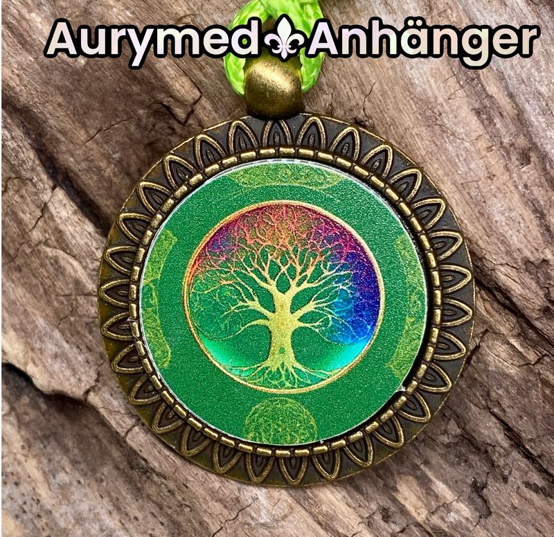 Amulette - bronzefarbend, Baum des Lebens, Disc in regenbogenfarbend mit ca.25 mm Durchmesser Amulette - bronzefarbend, Baum des Lebens, Disc in regenbogenfarbend mit ca.25 mm Durchmesser