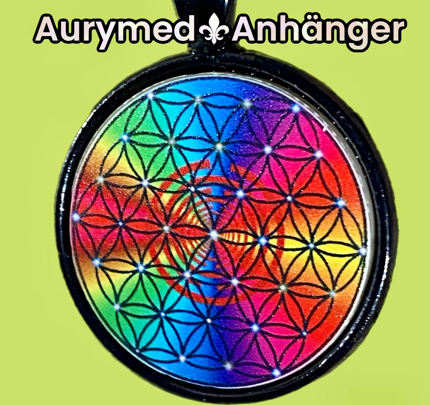 Amulette - schwarz, Blume des Lebens, Disc ca.25 mm Durchmesser,