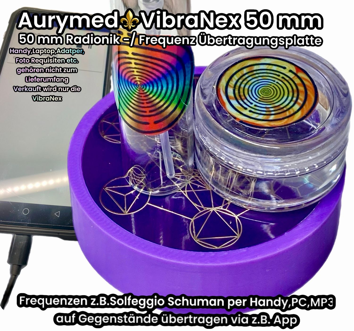 50 mm VibraNex flach, lila, Oberflächenplatte Gold legiert