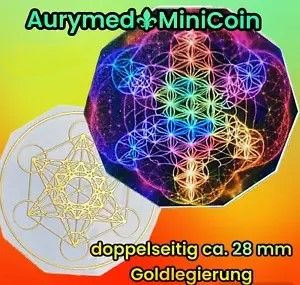 28 mm Disc - 30 er-Set  - Merkaba-Flower of Life im Merkaba in Regenbogenfarben, doppelsetig, 1 seitig mit Gold legiert, Kupfer unterlegt