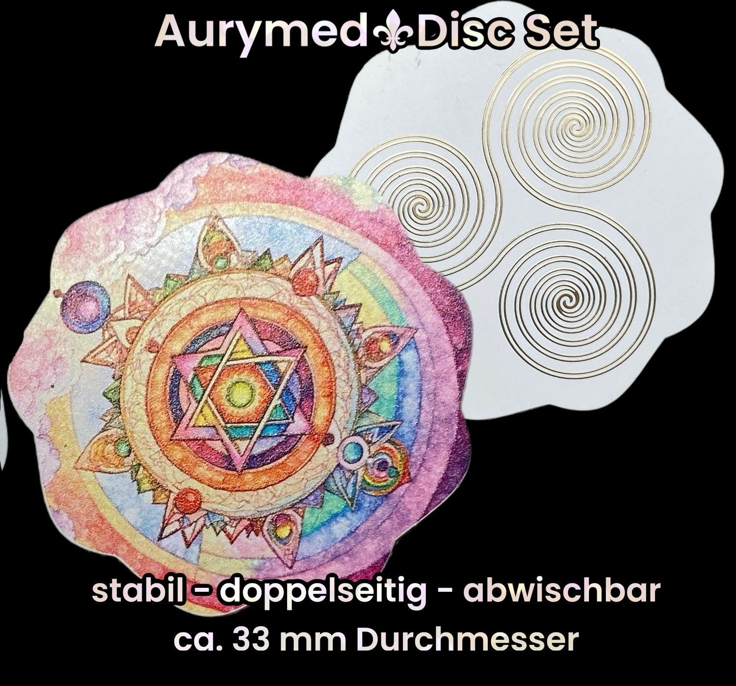 33 mm Disc - 24 Stück Set - Triskele trifft den galaktischen Jahreszeitkreis, doppelseitig, 1 Seite Gold legiert, Kupfer unterlegt
