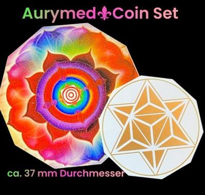 37 mm Disc 18 Stück Set - Merkaba-Regenbogen Lotus, doppelseitig, 1 Seite Gold legiert, Kupfer unterlegt 37 mm Disc 18 Stück Set - Merkaba-Regenbogen Lotus, doppelseitig, 1 Seite Gold legiert, Kupfer unterlegt